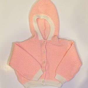 Pink and Cream Hooded Knit Baby Cardigan